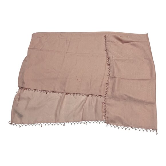 Vintage Rose Pink Sheer Scarf with Beaded Trim – 40” Square Wrap Shawl - Picture 2 of 3